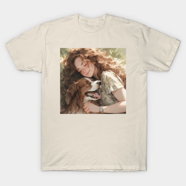 Girl sleeping with dog T-Shirt by etherElric